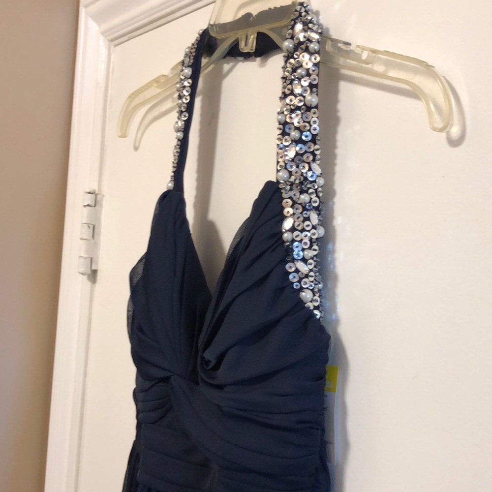 🔵Navy Blue Sequin Halter Maxi Dress